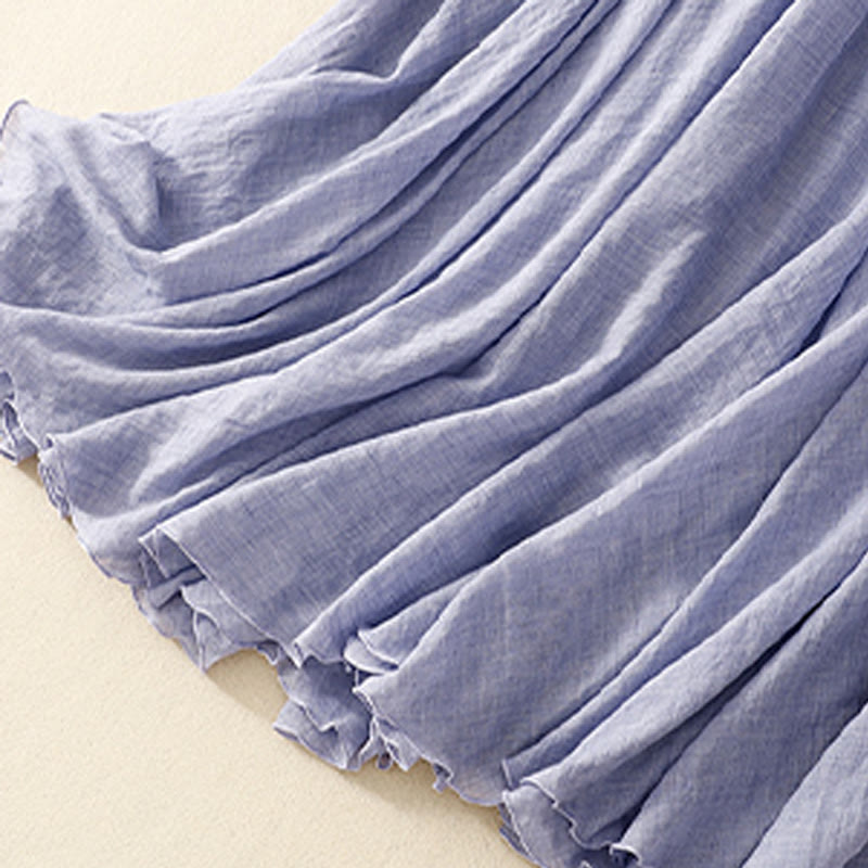 Buddha Stones Spring Casual Solid Color Pleated Women's Cotton Linen 7-8 Length Ruffle Skirt - image 18