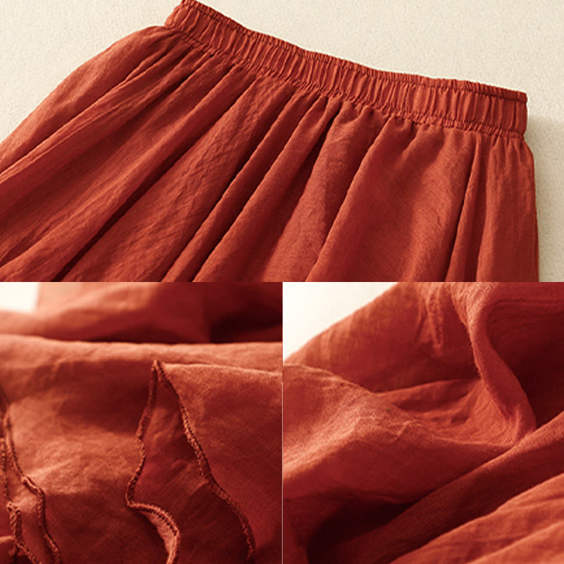 Buddha Stones Spring Casual Solid Color Pleated Women's Cotton Linen 7-8 Length Ruffle Skirt - image 14