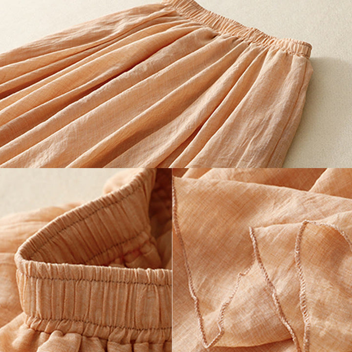 Buddha Stones Spring Casual Solid Color Pleated Women's Cotton Linen 7-8 Length Ruffle Skirt - image 28