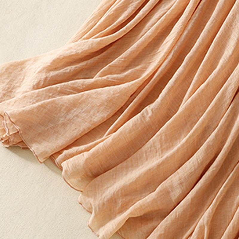 Buddha Stones Spring Casual Solid Color Pleated Women's Cotton Linen 7-8 Length Ruffle Skirt - image 27