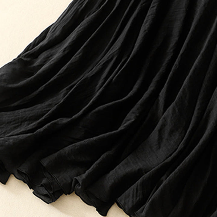 Buddha Stones Spring Casual Solid Color Pleated Women's Cotton Linen 7-8 Length Ruffle Skirt - image 8