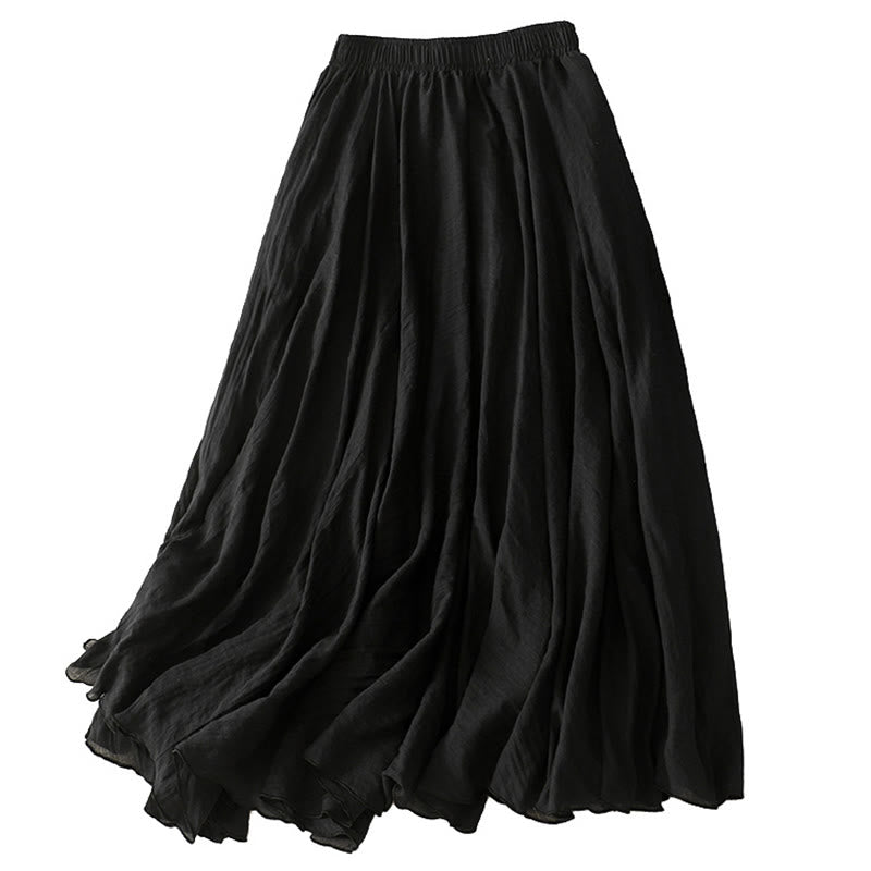Buddha Stones Spring Casual Solid Color Pleated Women's Cotton Linen 7-8 Length Ruffle Skirt - image 10