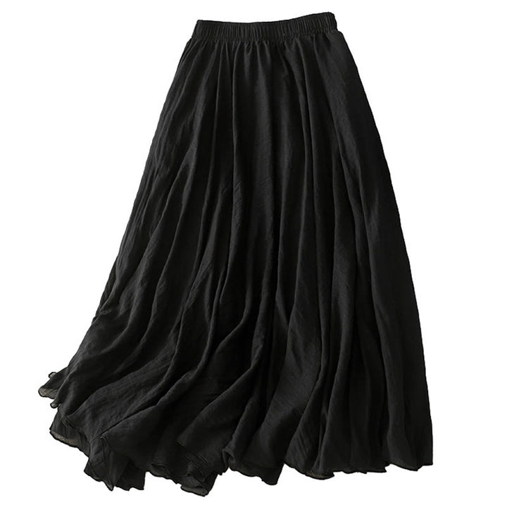 Buddha Stones Spring Casual Solid Color Pleated Women's Cotton Linen 7-8 Length Ruffle Skirt - image 10