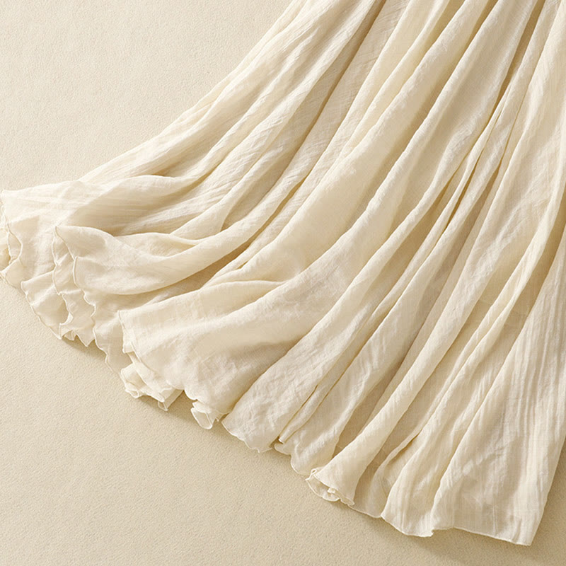 Buddha Stones Spring Casual Solid Color Pleated Women's Cotton Linen 7-8 Length Ruffle Skirt - image 2