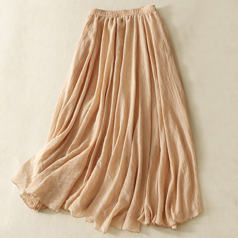 Buddha Stones Spring Casual Solid Color Pleated Women's Cotton Linen 7-8 Length Ruffle Skirt - SandyBrown - US8-10，UK/AU12-14，EU40-42 (2XL) - image 24