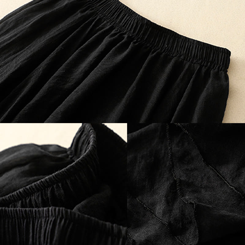 Buddha Stones Spring Casual Solid Color Pleated Women's Cotton Linen 7-8 Length Ruffle Skirt - image 9