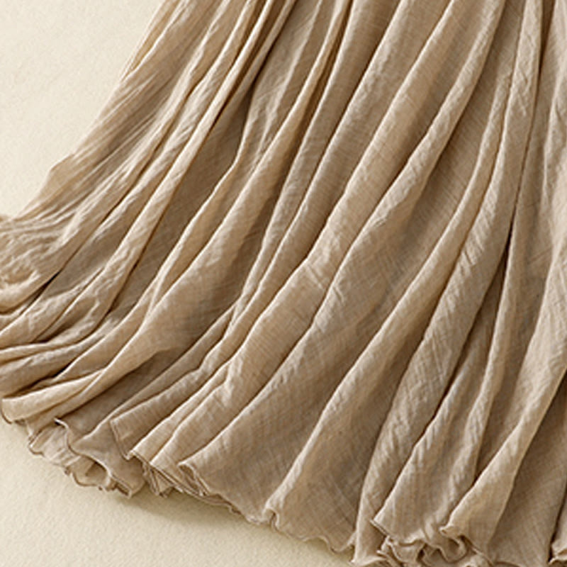 Buddha Stones Spring Casual Solid Color Pleated Women's Cotton Linen 7-8 Length Ruffle Skirt - image 22