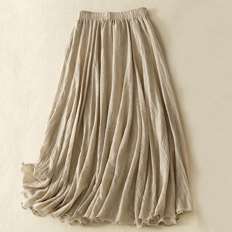 Buddha Stones Spring Casual Solid Color Pleated Women's Cotton Linen 7-8 Length Ruffle Skirt - PaleGoldenrod - US8-10，UK/AU12-14，EU40-42 (2XL) - image 20
