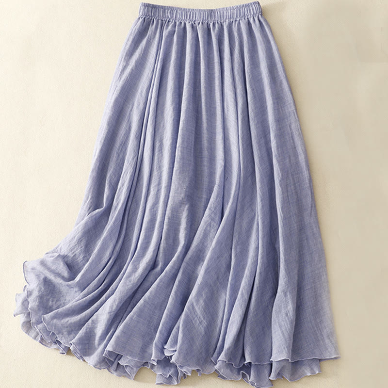 Buddha Stones Spring Casual Solid Color Pleated Women's Cotton Linen 7-8 Length Ruffle Skirt - MediumSlateBlue - US8-10，UK/AU12-14，EU40-42 (2XL) - image 15