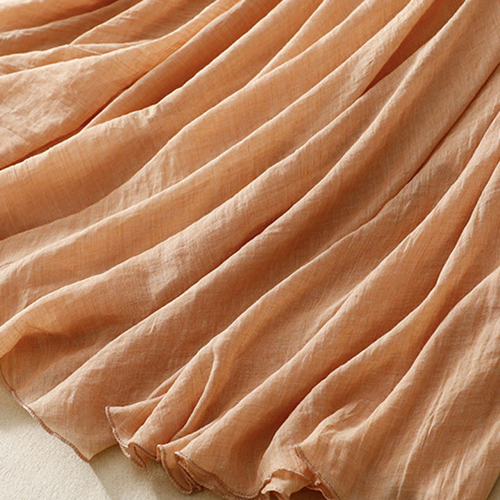 Buddha Stones Spring Casual Solid Color Pleated Women's Cotton Linen 7-8 Length Ruffle Skirt - image 26