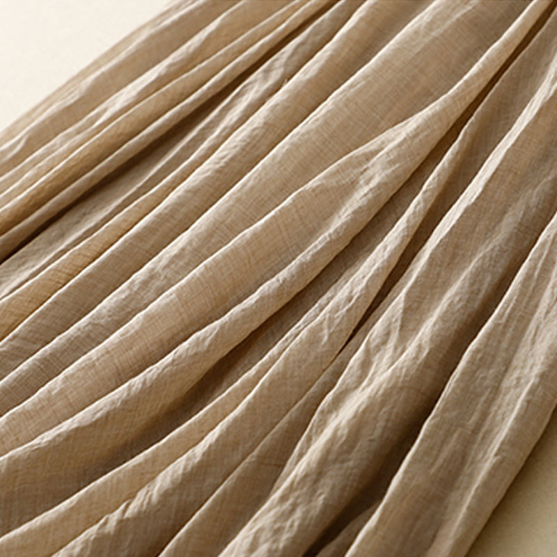 Buddha Stones Spring Casual Solid Color Pleated Women's Cotton Linen 7-8 Length Ruffle Skirt - image 21