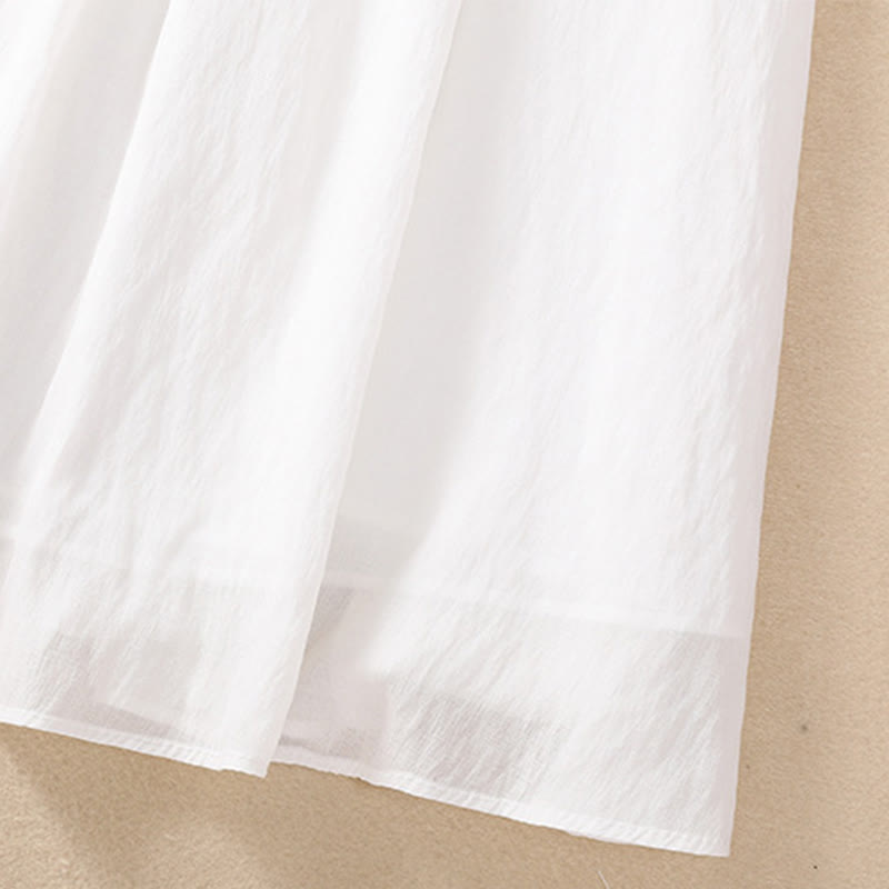 Buddha Stones Casual Contrasting Color Pleated Lace-Up Design Women's Cotton Linen 7-8 Length Skirt