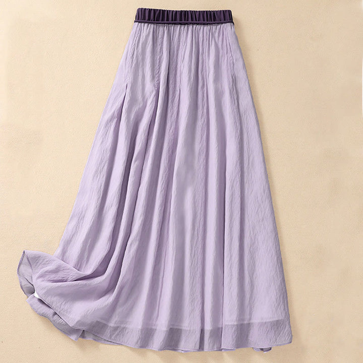 Buddha Stones Casual Contrasting Color Pleated Lace-Up Design Women's 7-8 Length Skirt - image 17