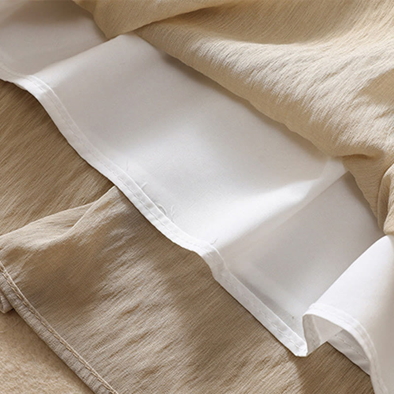 Buddha Stones Casual Contrasting Color Pleated Lace-Up Design Women's Cotton Linen 7-8 Length Skirt - image 8