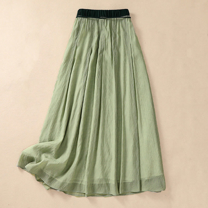 Buddha Stones Casual Contrasting Color Pleated Lace-Up Design Women's Cotton Linen 7-8 Length Skirt - LightGreen - US8-10，UK/AU12-14，EU40-42 (2XL) - image 23