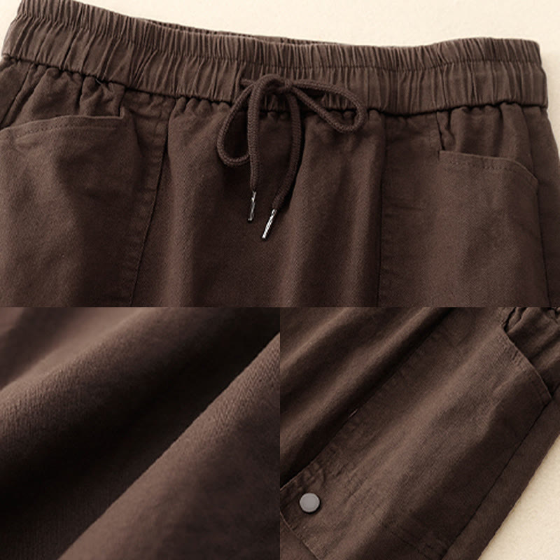 Buddha Stones Vintage Plain Drawstring Button Design Slide Slite Women's Cotton Linen 7-8 Length Skirt With Pockets - image 14