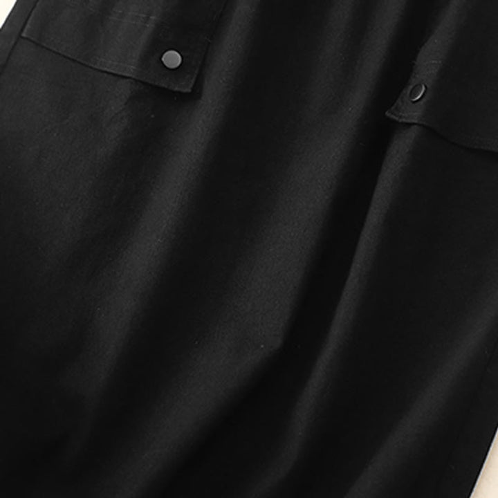 Buddha Stones Vintage Plain Drawstring Button Design Slide Slite Women's Cotton Linen 7-8 Length Skirt With Pockets - image 9