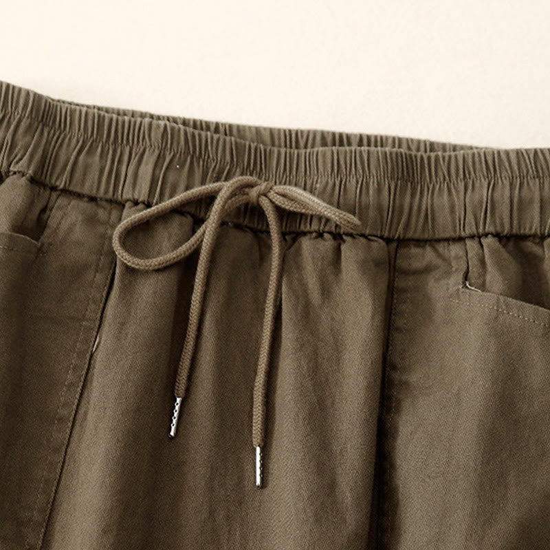 Buddha Stones Vintage Plain Drawstring Button Design Slide Slite Women's Cotton Linen 7-8 Length Skirt With Pockets - image 1