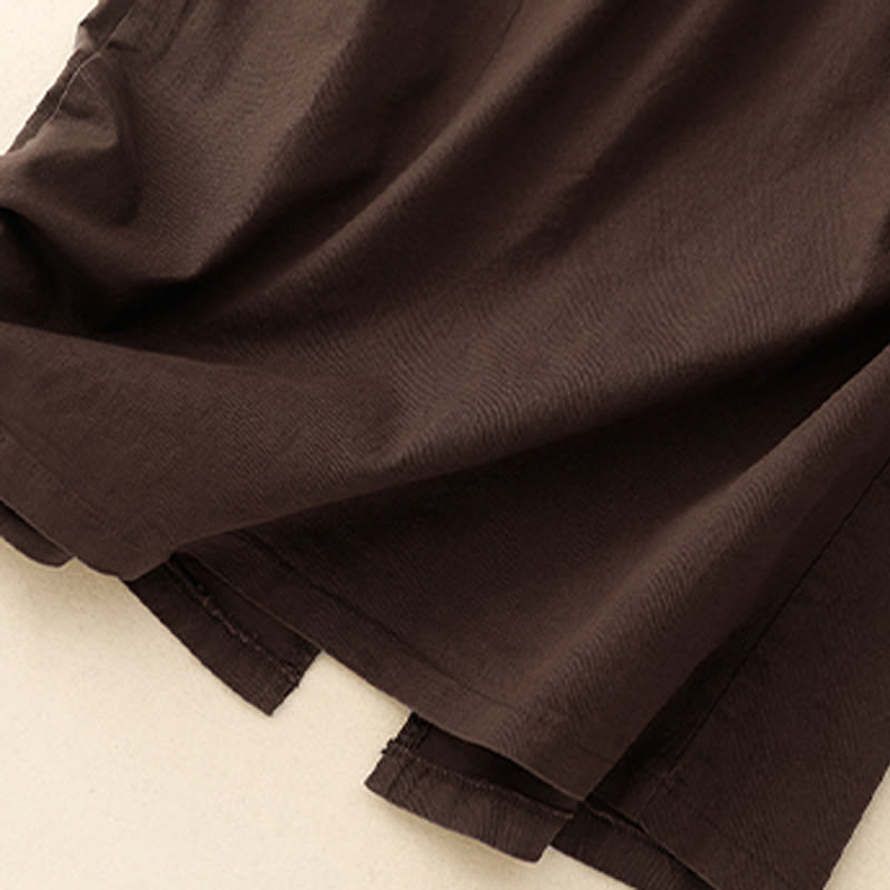 Buddha Stones Vintage Plain Drawstring Button Design Slide Slite Women's Cotton Linen 7-8 Length Skirt With Pockets - image 13