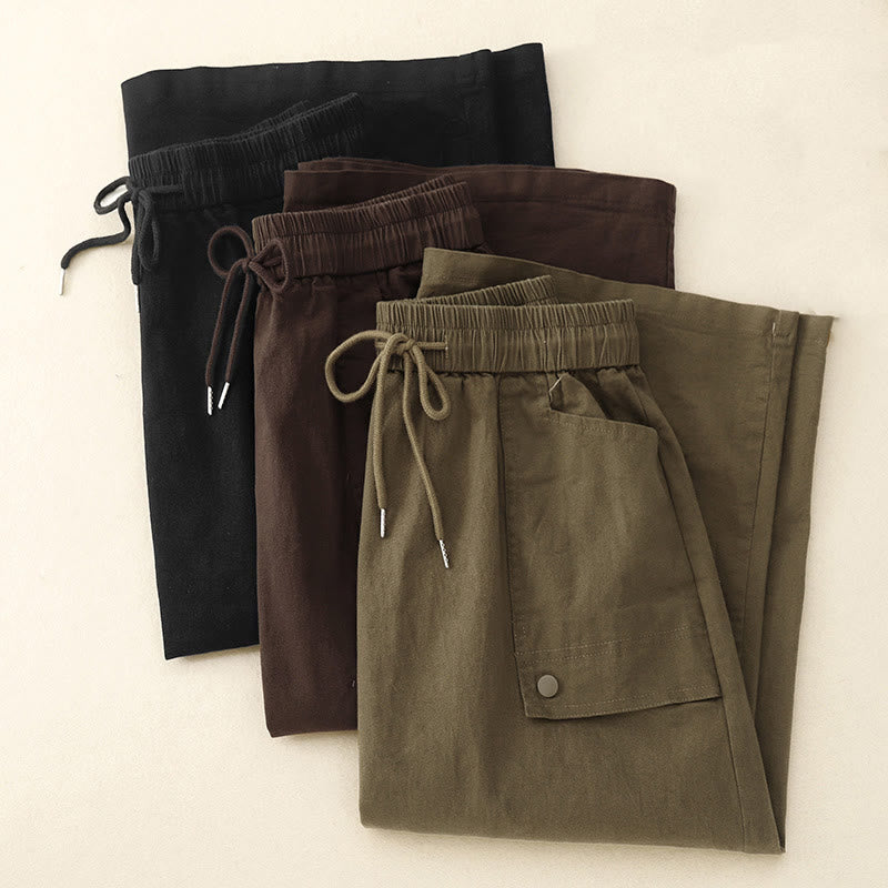 Buddha Stones Vintage Plain Drawstring Button Design Slide Slite Women's Cotton Linen 7-8 Length Skirt With Pockets - image 16