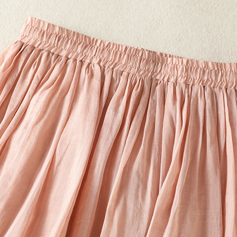 Buddha Stones Summer Plain Drawstring Lace Patchwork Design Women's Cotton Linen 7-8 Length Skirt - image 5