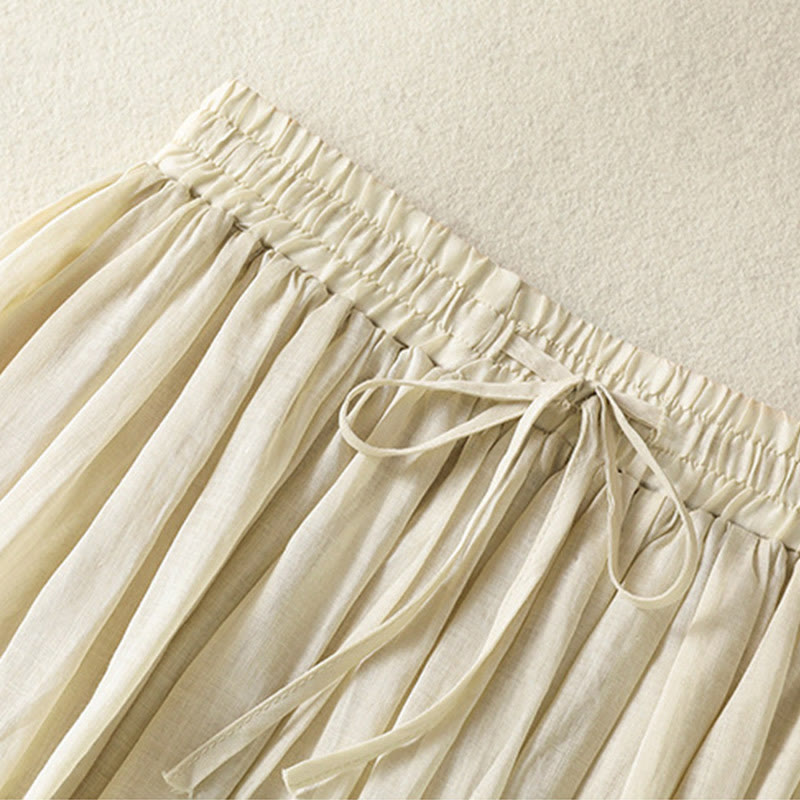 Buddha Stones Summer Plain Drawstring Lace Patchwork Design Women's Cotton Linen 7-8 Length Skirt - image 31