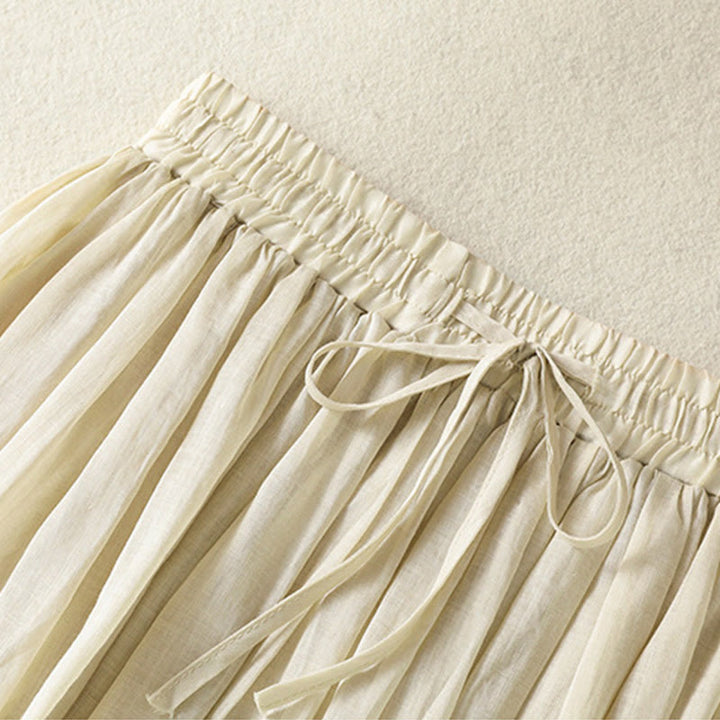 Buddha Stones Summer Plain Drawstring Lace Patchwork Design Women's Cotton Linen 7-8 Length Skirt - image 31