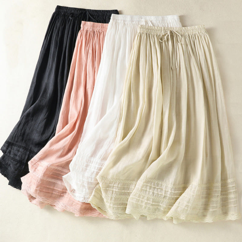 Buddha Stones Summer Plain Drawstring Lace Patchwork Design Women's 7-8 Length Skirt - image 35