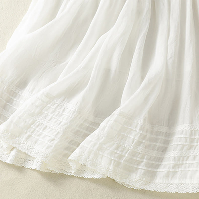 Buddha Stones Summer Plain Drawstring Lace Patchwork Design Women's Cotton Linen 7-8 Length Skirt - image 17