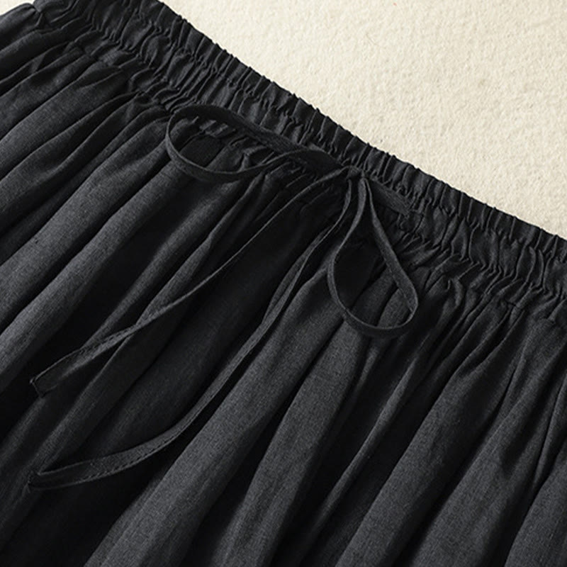 Buddha Stones Summer Plain Drawstring Lace Patchwork Design Women's Cotton Linen 7-8 Length Skirt - image 21