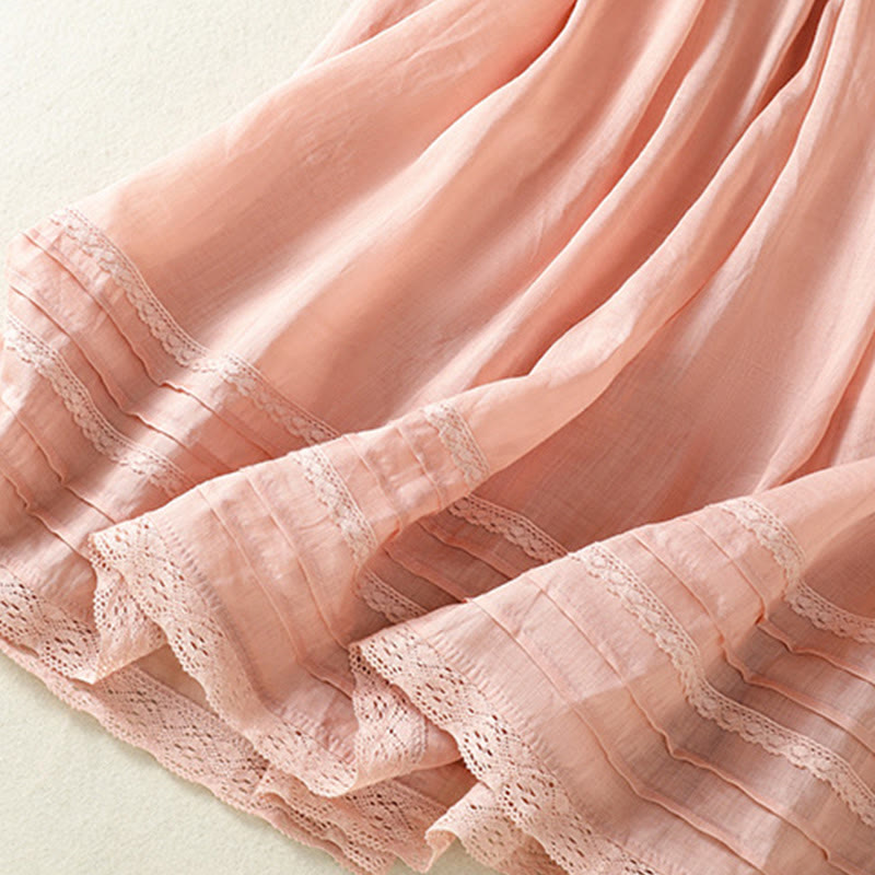 Buddha Stones Summer Plain Drawstring Lace Patchwork Design Women's Cotton Linen 7-8 Length Skirt - image 6