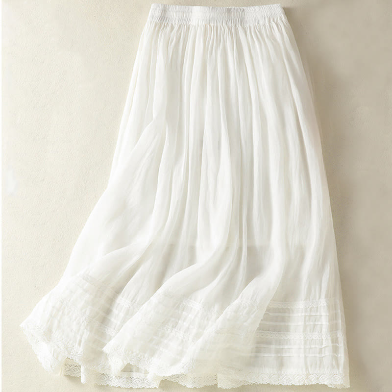 Buddha Stones Summer Plain Drawstring Lace Patchwork Design Women's 7-8 Length Skirt - image 11