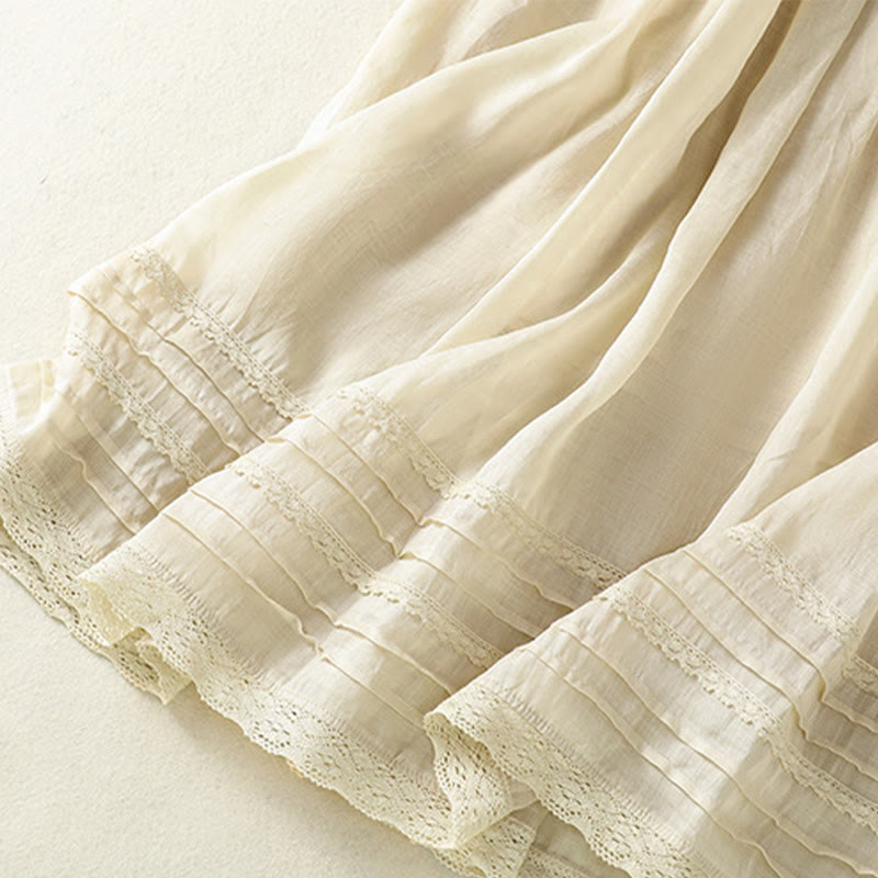Buddha Stones Summer Plain Drawstring Lace Patchwork Design Women's 7-8 Length Skirt - image 33