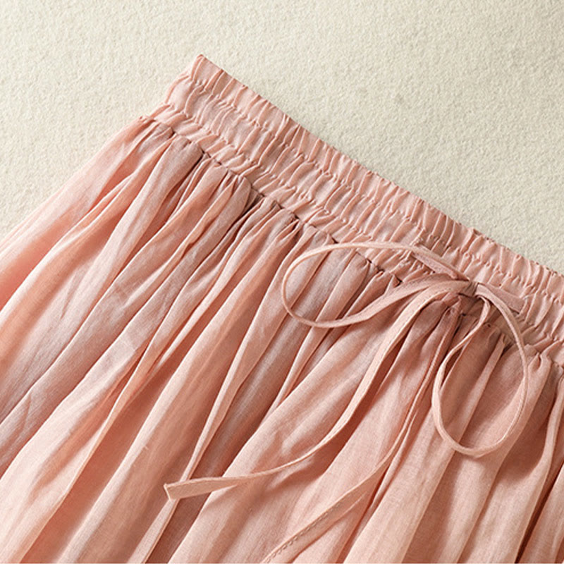 Buddha Stones Summer Plain Drawstring Lace Patchwork Design Women's Cotton Linen 7-8 Length Skirt - image 4