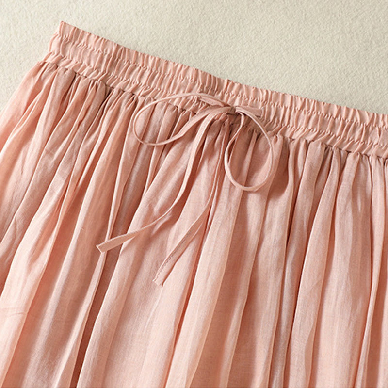 Buddha Stones Summer Plain Drawstring Lace Patchwork Design Women's Cotton Linen 7-8 Length Skirt - image 3