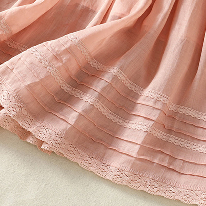 Buddha Stones Summer Plain Drawstring Lace Patchwork Design Women's Cotton Linen 7-8 Length Skirt