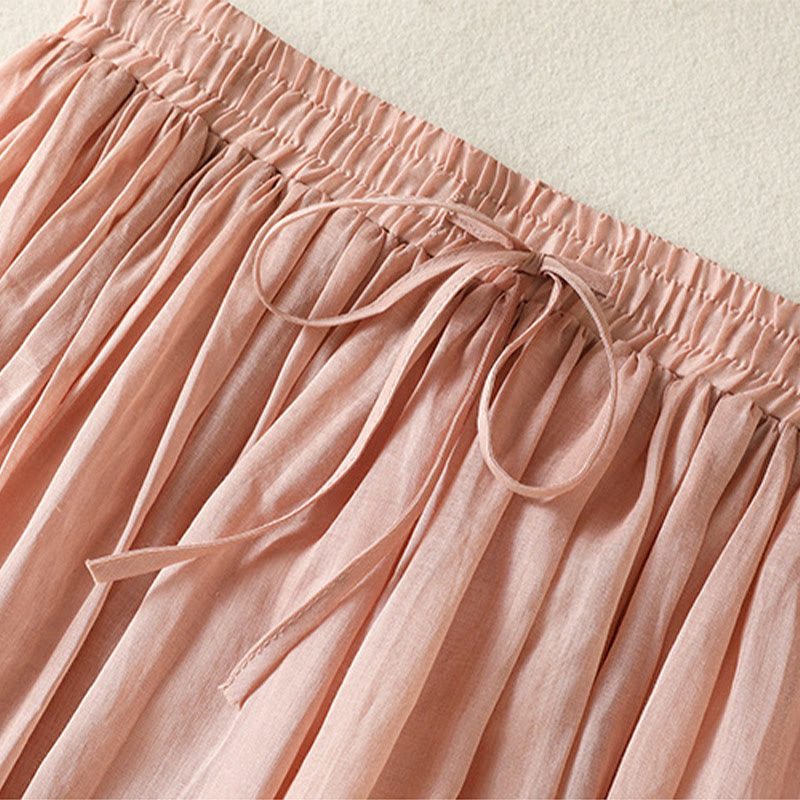 Buddha Stones Summer Plain Drawstring Lace Patchwork Design Women's Cotton Linen 7-8 Length Skirt - image 2