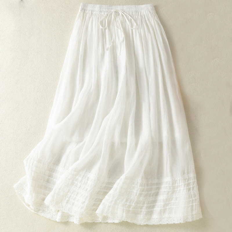 Buddha Stones Summer Plain Drawstring Lace Patchwork Design Women's 7-8 Length Skirt - White - US8-10，UK/AU12-14，EU40-42 (2XL) - image 10