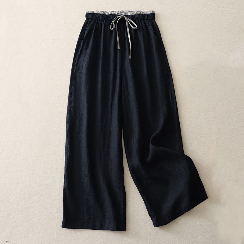 Buddha Stones Casual Colorblock Drawstring Women's Wide Leg Pants With Pockets - Black - US14，UK/AU18，EU46 (3XL) - image 10