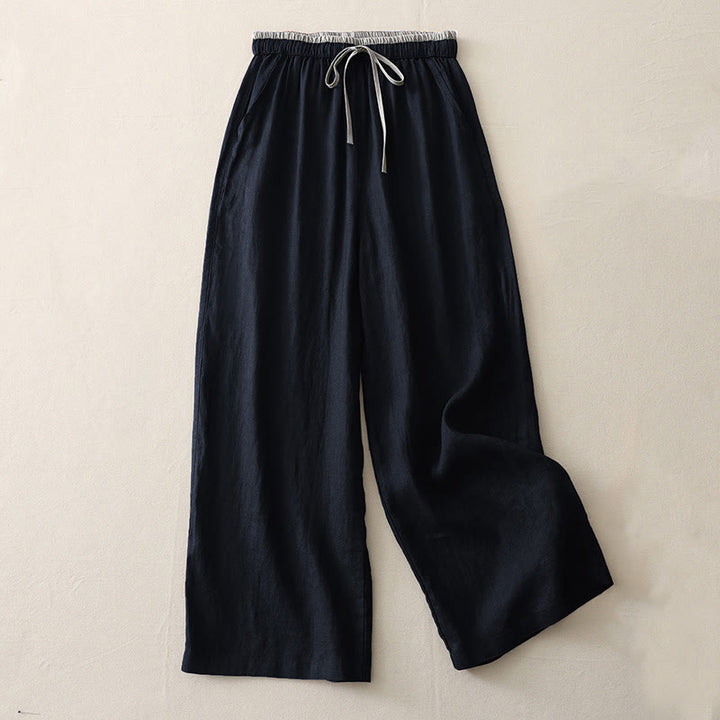Buddha Stones Casual Colorblock Drawstring Women's Wide Leg Pants With Pockets - Black - US14，UK/AU18，EU46 (3XL) - image 10