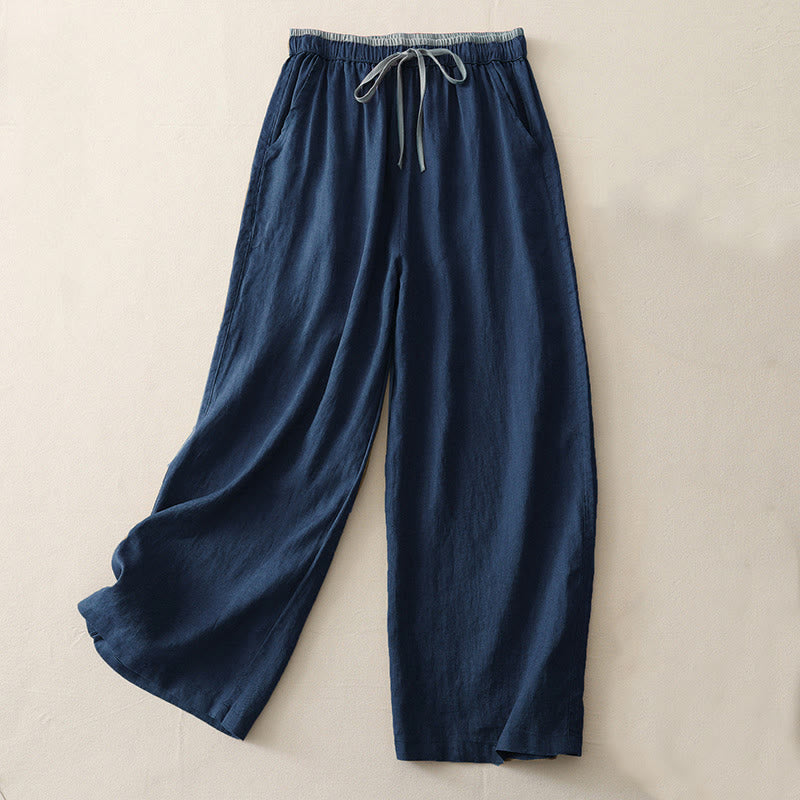 Buddha Stones Casual Colorblock Drawstring Women's Wide Leg Pants With Pockets - MediumBlue - US14，UK/AU18，EU46 (3XL) - image 12