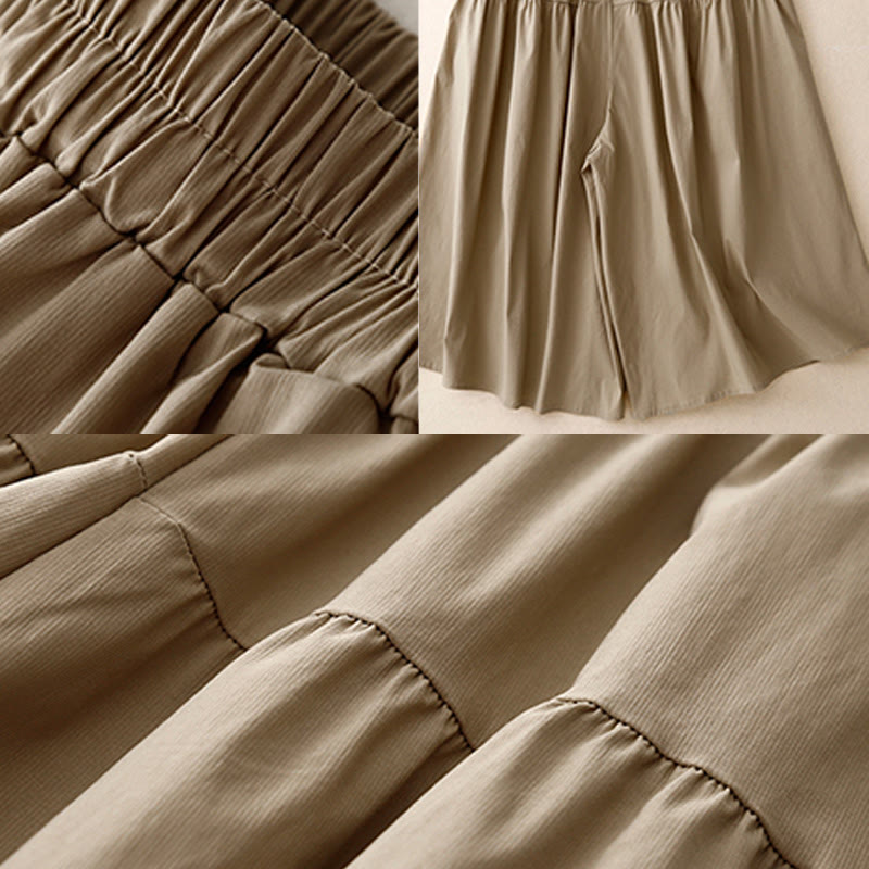 Buddha Stones Casual Loose Plain Women's Cotton Elastic 7-8 Length Wide Leg Pants With Pockets - image 5