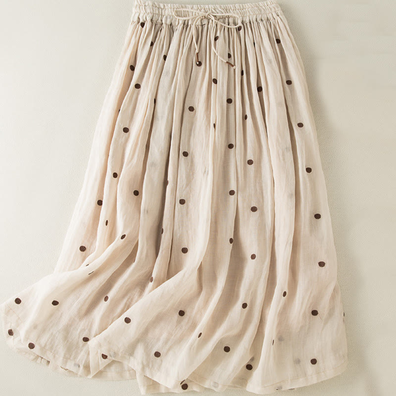 Buddha Stones Artistic Vintage Dot Pattern Women's Pleated Skirt - Beige - US8-10，UK/AU12-14，EU40-42 (2XL) - image 0