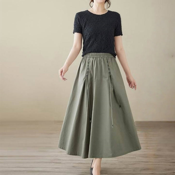 Buddha Stones Summer Casual Pure Color Pleated Design Women's Cotton Skirt - image 7