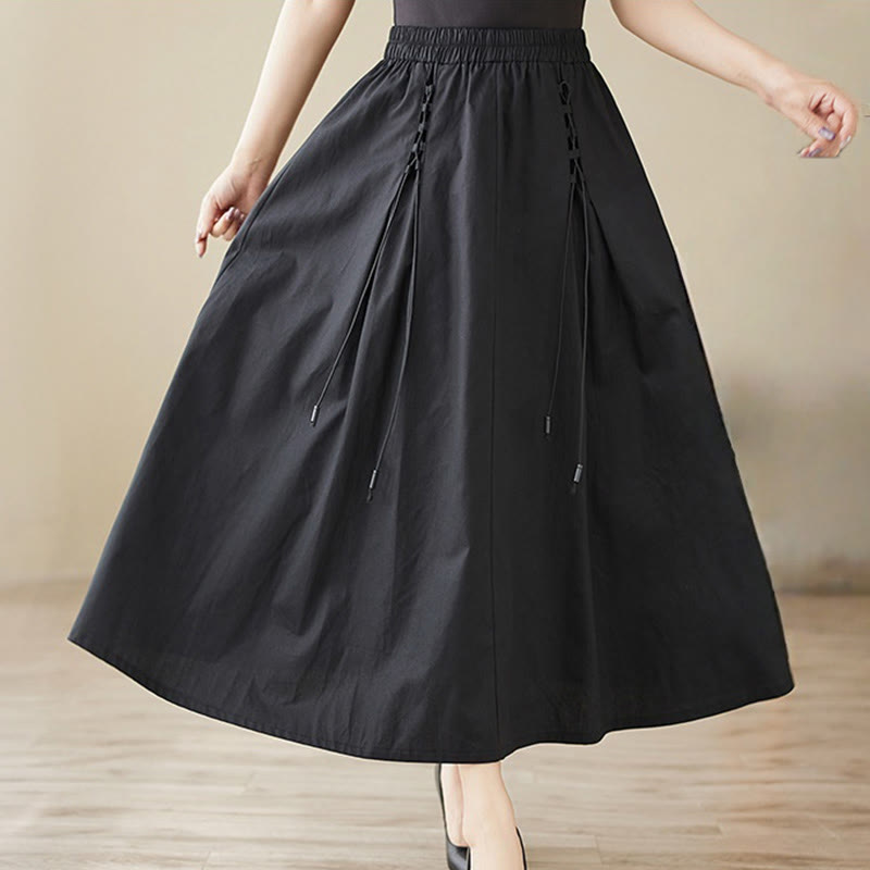 Buddha Stones Summer Casual Pure Color Pleated Design Women's Cotton Skirt - image 14