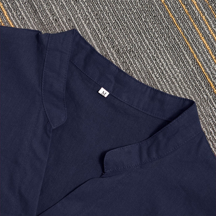 Buddha Stones Summer Casual Plain Breasted Notched Collar Short Sleeve Women's Cotton Linen Shirt - image 2