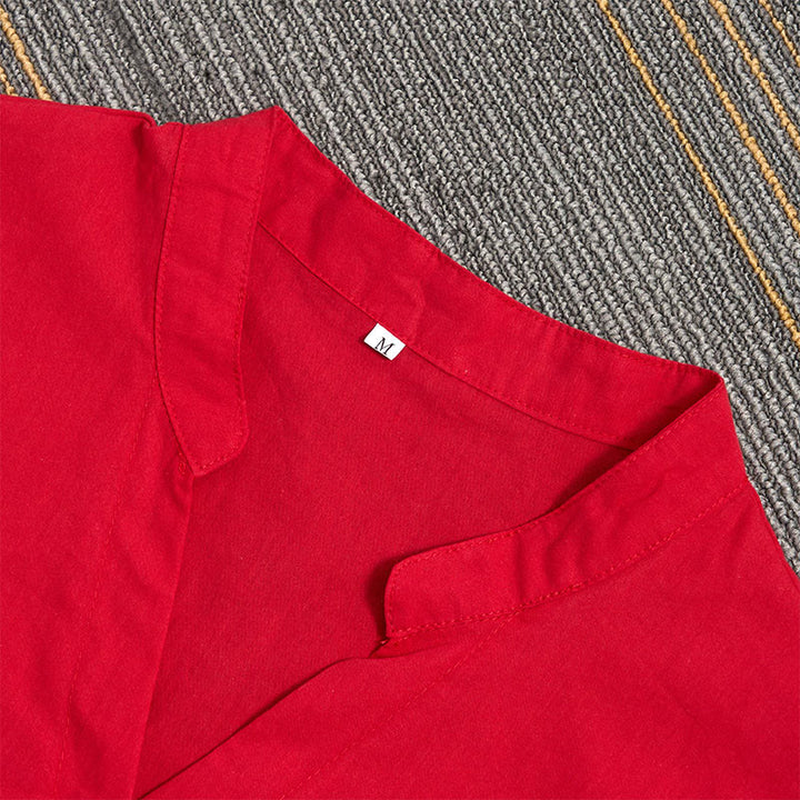 Buddha Stones Summer Casual Plain Breasted Notched Collar Short Sleeve Women's Cotton Linen Shirt - image 14