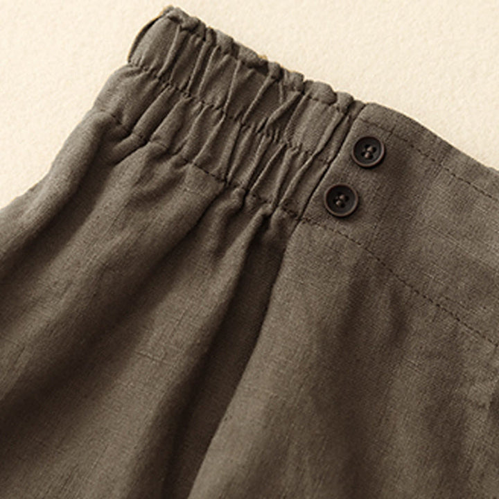 Buddha Stones Summer Casual Pleat Plain Cotton Linen Women's Shorts With Pockets - image 7