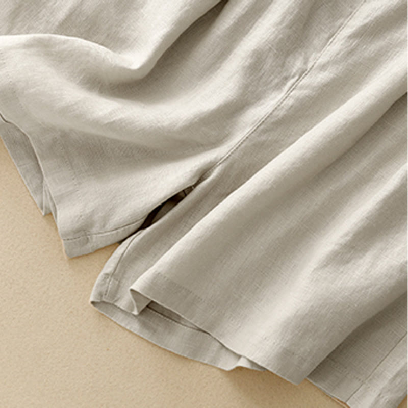 Buddha Stones Summer Casual Pleat Plain Cotton Linen Women's Shorts With Pockets - image 22