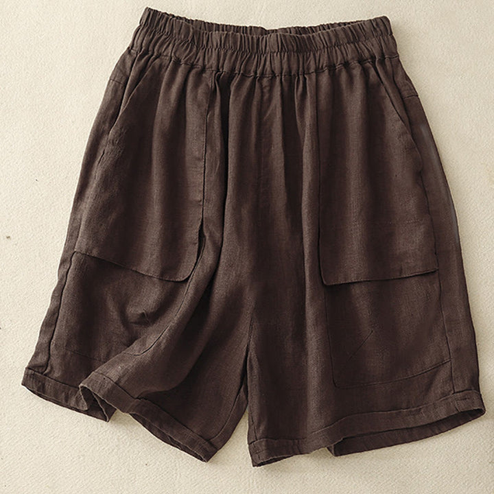Buddha Stones Summer Casual Plain Cotton Linen Women's Elasti Straight Shorts With Pockets - SaddleBrown - US12，UK/AU16，EU44 (2XL) - image 6